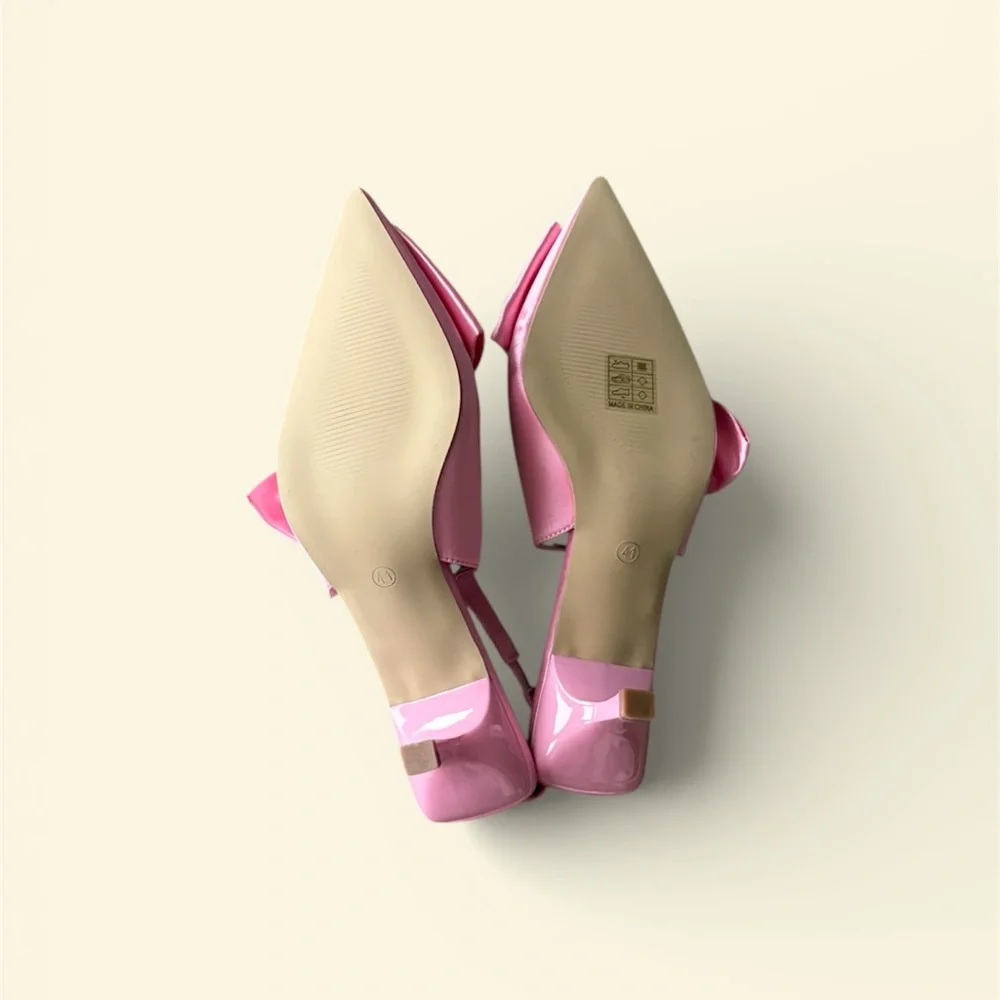 Silky Pink Bow Kitten Heel - Picture 3 of 3
